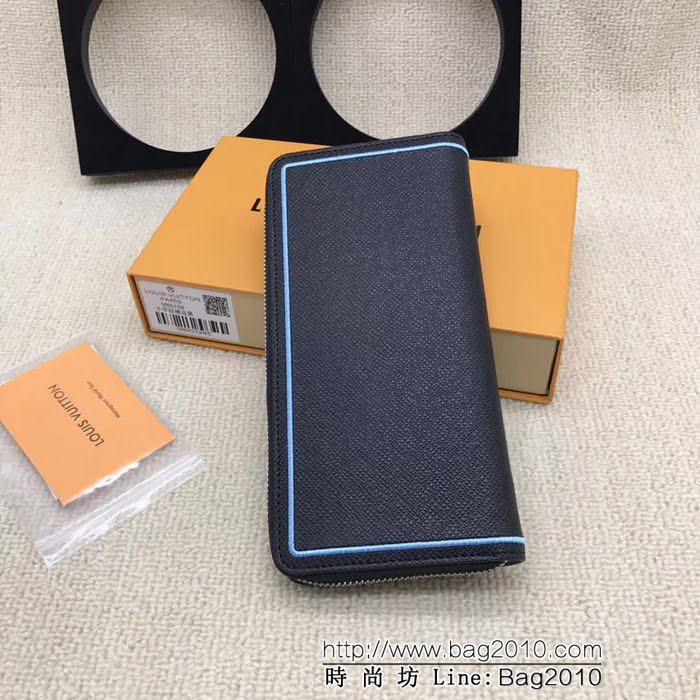 路易威登LV頂級原單2018新品 M60109十字紋繡邊黑豎款拉鏈錢夾 ZY1105